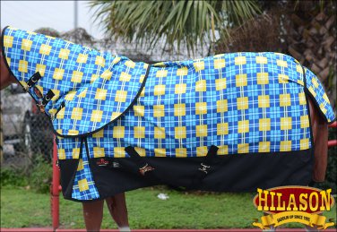 78" HILASON 1200D WATERPROOF POLY TURNOUT HORSE BLANKET NECK COVER BLUE YELLOW