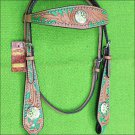 HILASON WESTERN LEATHER HORSE HEADSTALL BRIDLE TAN GREEN HAND PAINT CONCHO BLING