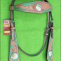 HILASON WESTERN LEATHER HORSE HEADSTALL BRIDLE TAN GREEN HAND PAINT CONCHO BLING