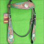 HILASON WESTERN LEATHER HORSE HEADSTALL BRIDLE TAN GREEN HAND PAINT CONCHO BLING