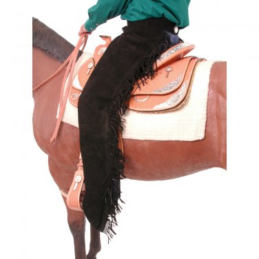 X SMALL TOUGH 1 SUEDE LEATHER EQUITATION CHAPS W/ FRINGE BLACK