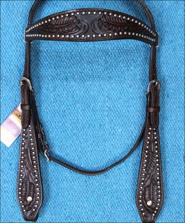 HILASON WESTERN LEATHER HORSE BRIDLE HEADSTALL DARK BROWN ACORN HAND TOOL