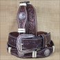 44 INCH WESTERN ARIAT LEATHER MENS BELT WITH SCALLOP FLORAL CONCHOS BROWN