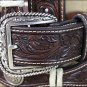 44 INCH WESTERN ARIAT LEATHER MENS BELT WITH SCALLOP FLORAL CONCHOS BROWN