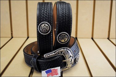 36 inch JUSTIN ROUND EM UP TOOLED WESTERN LEATHER BELT BLACK MADE IN THE USA