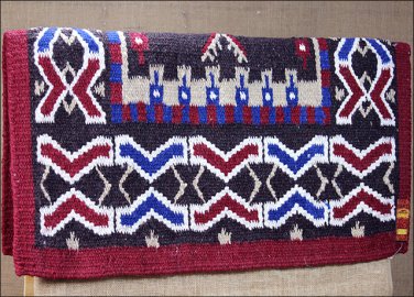 FEP158 HILASON WESTERN NEW ZEALAND WOOL HORSE SADDLE BLANKET RED BLUE WHITE