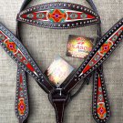 HILASON WESTERN LEATHER HEADSTALL BRIDLE BREAST COLLAR BROWN AZTEC PAINTED INLAY