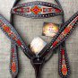 HILASON WESTERN LEATHER HEADSTALL BRIDLE BREAST COLLAR BROWN AZTEC PAINTED INLAY