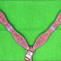 HILASON WESTERN LEATHER HORSE BREAST COLLAR PINK HAND PAINT W/ CONCHO