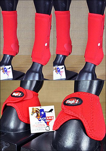 MEDIUM TOUGH1 REAR FRONT LEG VENTED HORSE SPLINT SPORTS BELL BOOTS RED