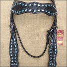 V1 HILASON WESTERN LEATHER BRIDLE HEADSTALL BLACK TURQUOISE CRYSTAL HAND CARVED