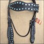 V1 HILASON WESTERN LEATHER BRIDLE HEADSTALL BLACK TURQUOISE CRYSTAL HAND CARVED