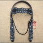 V1 HILASON WESTERN LEATHER BRIDLE HEADSTALL BLACK TURQUOISE CRYSTAL HAND CARVED