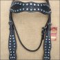 V1 HILASON WESTERN LEATHER BRIDLE HEADSTALL BLACK TURQUOISE CRYSTAL HAND CARVED