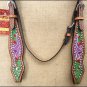 HILASON WESTERN LEATHER HORSE HEADSTALL BRIDLE HAND PAINT GREEN PURPLE