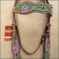 HILASON WESTERN LEATHER HORSE HEADSTALL BRIDLE HAND PAINT GREEN PURPLE