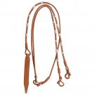 TOUGH 1 ROYAL KING BRAIDED SHOW ROMEL REINS W/ SILVER LAYERED FERRULES LIGHT OIL