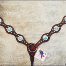 NEW HILASON WESTERN LEATHER HORSE BREAST DARK BROWN COLLAR W/ BLUE FLORAL CONCHO