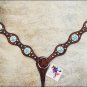 NEW HILASON WESTERN LEATHER HORSE BREAST DARK BROWN COLLAR W/ BLUE FLORAL CONCHO