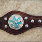 NEW HILASON WESTERN LEATHER HORSE BREAST DARK BROWN COLLAR W/ BLUE FLORAL CONCHO