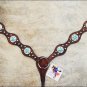 NEW HILASON WESTERN LEATHER HORSE BREAST DARK BROWN COLLAR W/ BLUE FLORAL CONCHO