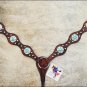 NEW HILASON WESTERN LEATHER HORSE BREAST DARK BROWN COLLAR W/ BLUE FLORAL CONCHO