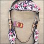 HILASON WESTERN LEATHER HORSE HEADSTALL BRIDLE COWHIDE w/ PINK STONE