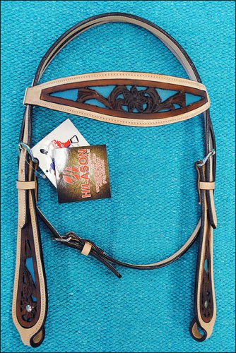 NEW HILASON WESTERN LEATHER HORSE BRIDLE HEADSTALL W/ TURQUOISE INLAY