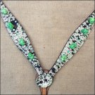 HILASON WESTERN LEATHER HORSE BREAST COLLAR COWHIDE W/ GREEN STONE