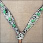 HILASON WESTERN LEATHER HORSE BREAST COLLAR COWHIDE W/ GREEN STONE