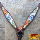 HILASON WESTERN LEATHER HORSE BREAST COLLAR DARK BROWN FLORAL PAINTED