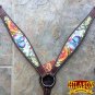 HILASON WESTERN LEATHER HORSE BREAST COLLAR DARK BROWN FLORAL PAINTED