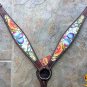 HILASON WESTERN LEATHER HORSE BREAST COLLAR DARK BROWN FLORAL PAINTED