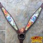 HILASON WESTERN LEATHER HORSE BREAST COLLAR DARK BROWN FLORAL PAINTED