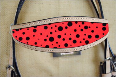 HILASON WESTERN LEATHER HORSE BRIDLE HEADSTALL TAN RED BLACK DOTS INLAY