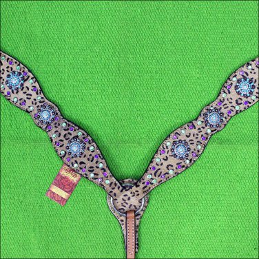 HILASON WESTERN LEOPARD CHEETAH LEATHER HORSE BREAST COLLAR BERRY CONCO