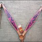 HILASON WESTERN LEATHER HORSE BREAST COLLAR HAND PAINT MAGENTA SWIRLS