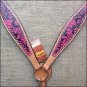 HILASON WESTERN LEATHER HORSE BREAST COLLAR HAND PAINT MAGENTA SWIRLS
