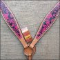 HILASON WESTERN LEATHER HORSE BREAST COLLAR HAND PAINT MAGENTA SWIRLS