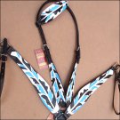HILASON WESTERN LEATHER HORSE ONE EAR HEADSTALL BREAST COLLAR FEATHER TURQUOISE