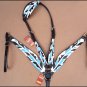 HILASON WESTERN LEATHER HORSE ONE EAR HEADSTALL BREAST COLLAR FEATHER TURQUOISE
