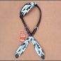 HILASON WESTERN LEATHER HORSE ONE EAR HEADSTALL BREAST COLLAR FEATHER TURQUOISE