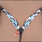 HILASON WESTERN LEATHER HORSE ONE EAR HEADSTALL BREAST COLLAR FEATHER TURQUOISE