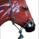 DARK GREEN & TAN HILASON WESTERN HORSE TACK BRAIDED POLY ROPE HALTER W/ LEAD