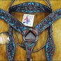 F- HILASON WESTERN LEATHER HORSE BRIDLE HEADSTALL BREAST COLLAR BROWN TURQUOISE