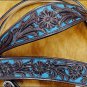 F- HILASON WESTERN LEATHER HORSE BRIDLE HEADSTALL BREAST COLLAR BROWN TURQUOISE