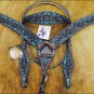 F- HILASON WESTERN LEATHER HORSE BRIDLE HEADSTALL BREAST COLLAR BROWN TURQUOISE