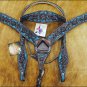 F- HILASON WESTERN LEATHER HORSE BRIDLE HEADSTALL BREAST COLLAR BROWN TURQUOISE