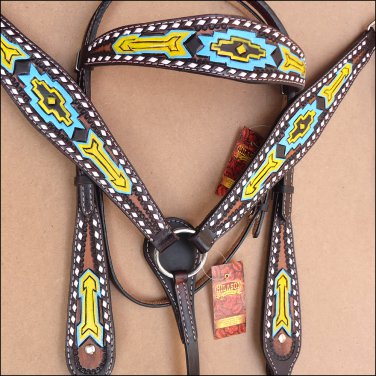 HILASON WESTERN LEATHER HORSE BRIDLE HEADSTALL BREAST COLLAR ANTIQUE BROWN
