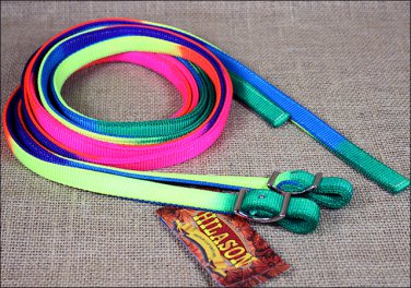 5/8in x 7ft RAINBOW NYLON HORSE SPILT CONTEST REIN TACK NICKEL PLATED HARDWARE
